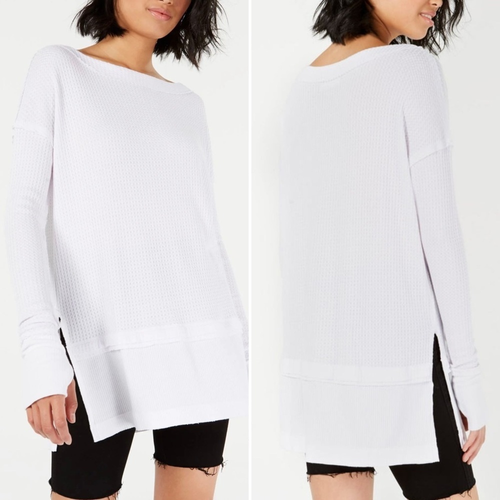 We The Free Free People White North Shore Thermal Tunic Top Oversized Size Small